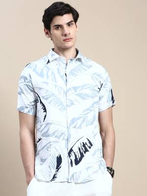 men's short sleeves abstract white shirt 2