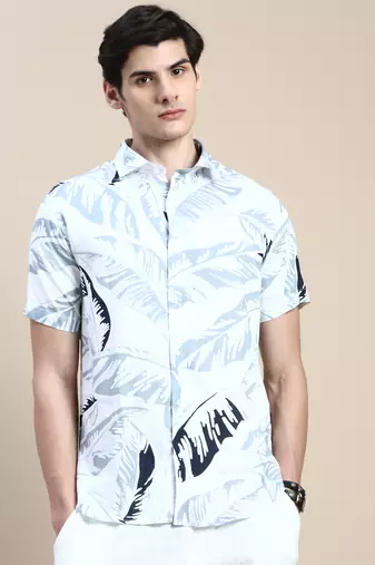 men's short sleeves abstract white shirt