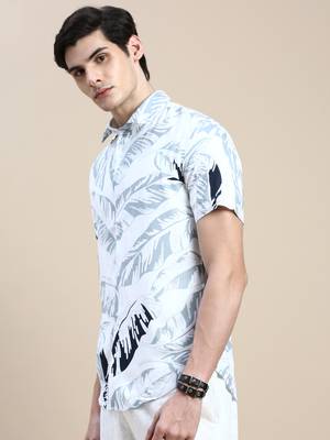 men's short sleeves abstract white shirt 3