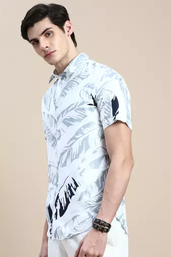 men's short sleeves abstract white shirt