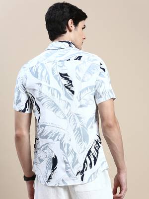 men's short sleeves abstract white shirt 4