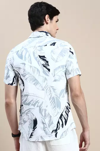 men's short sleeves abstract white shirt
