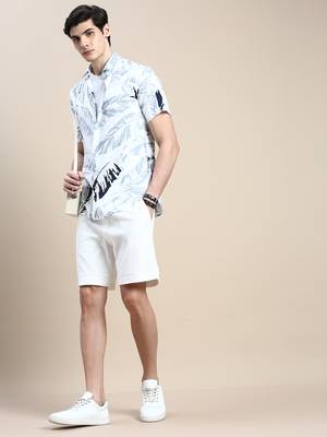 men's short sleeves abstract white shirt 5
