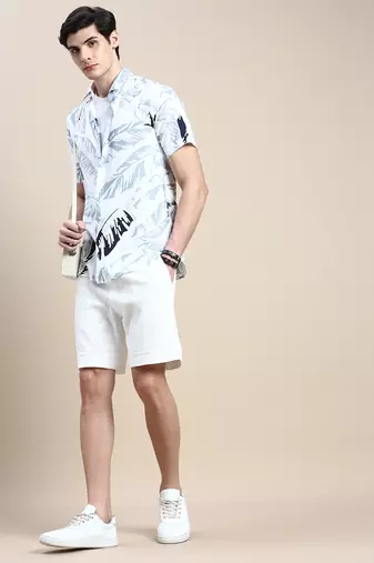 men's short sleeves abstract white shirt