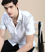 Showoff men's short sleeves ethnic motifs white shirt