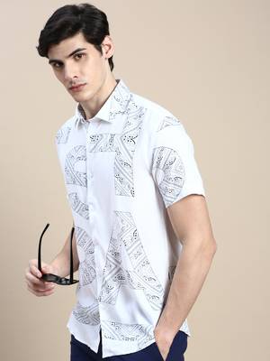 men's short sleeves ethnic motifs white shirt 1