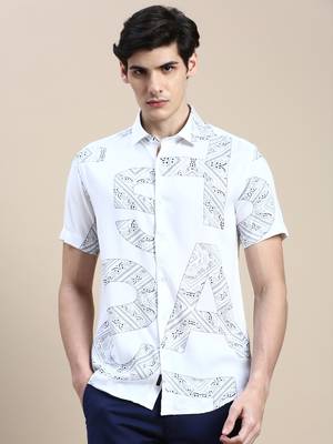 men's short sleeves ethnic motifs white shirt 2