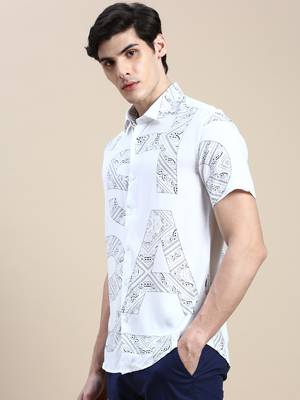 men's short sleeves ethnic motifs white shirt 3