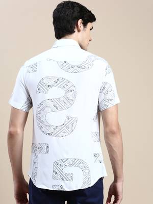 men's short sleeves ethnic motifs white shirt 4