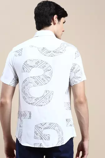men's short sleeves ethnic motifs white shirt