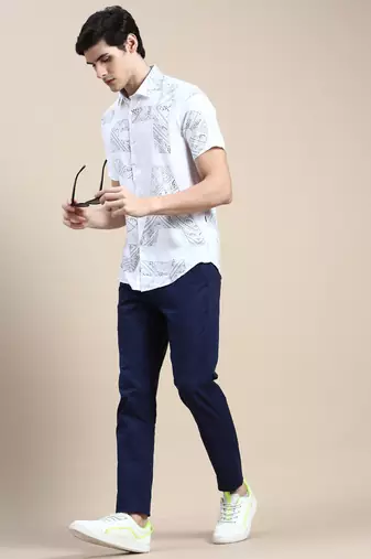 men's short sleeves ethnic motifs white shirt