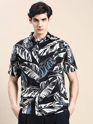 men's short sleeves floral black shirt 2