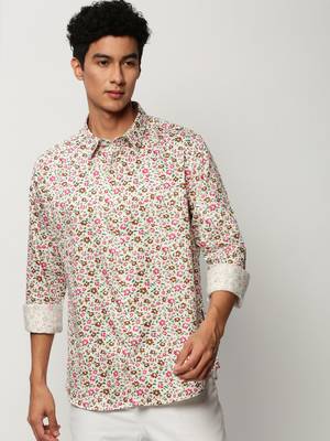 men's long sleeves floral white shirt 2