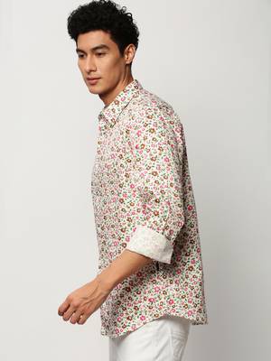 men's long sleeves floral white shirt 3