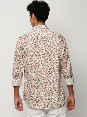 men's long sleeves floral white shirt 4