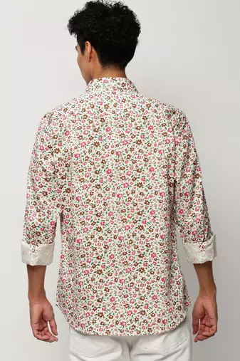 men's long sleeves floral white shirt