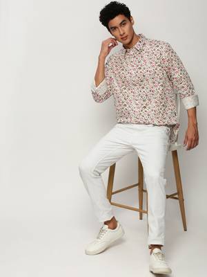men's long sleeves floral white shirt 5