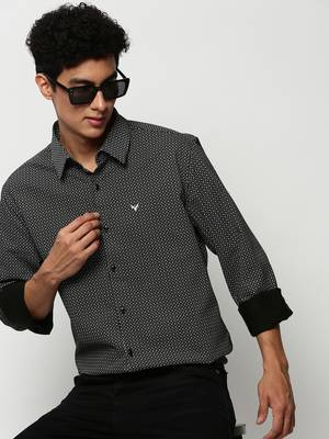 men's long sleeves micro ditsy black shirt 1