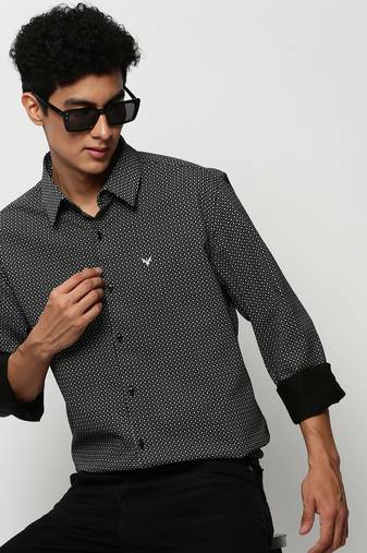 men's long sleeves micro ditsy black shirt