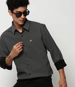 men's long sleeves micro ditsy black shirt