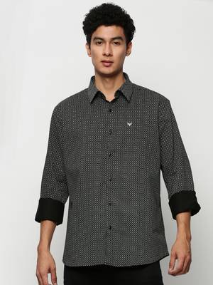 men's long sleeves micro ditsy black shirt 2