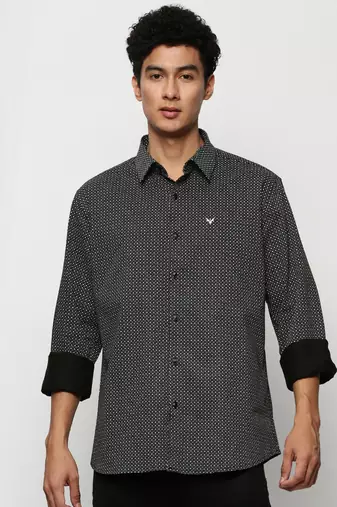 men's long sleeves micro ditsy black shirt