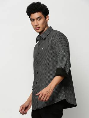 men's long sleeves micro ditsy black shirt 3