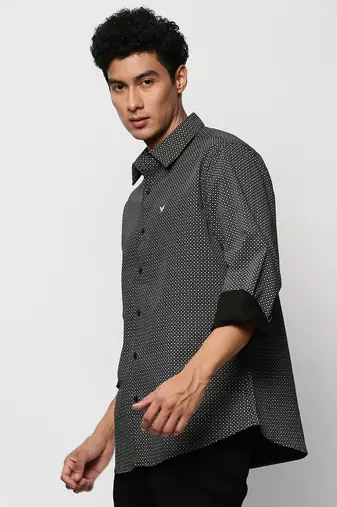 men's long sleeves micro ditsy black shirt