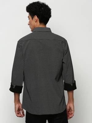 men's long sleeves micro ditsy black shirt 4