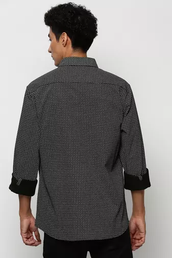 men's long sleeves micro ditsy black shirt