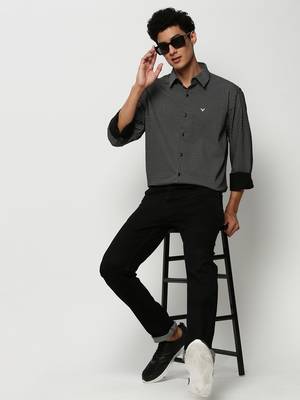 men's long sleeves micro ditsy black shirt 5