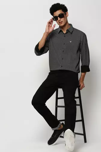 men's long sleeves micro ditsy black shirt