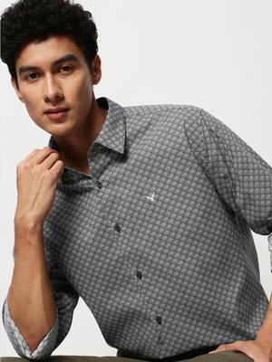 men's long sleeves geometric black shirt 1