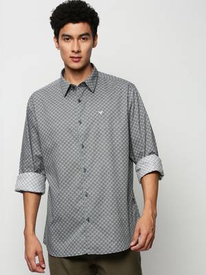 men's long sleeves geometric black shirt 2