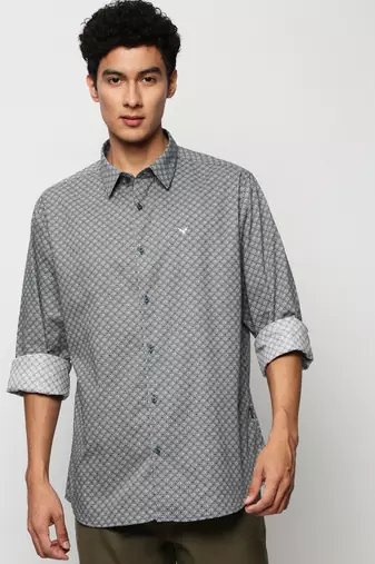 men's long sleeves geometric black shirt
