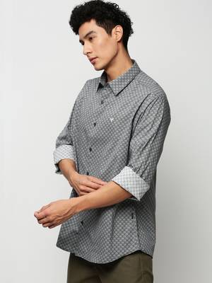 men's long sleeves geometric black shirt 3