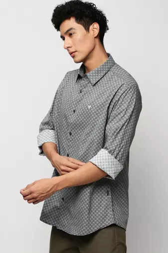 men's long sleeves geometric black shirt