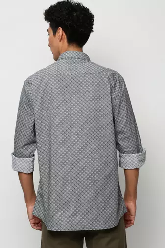 men's long sleeves geometric black shirt