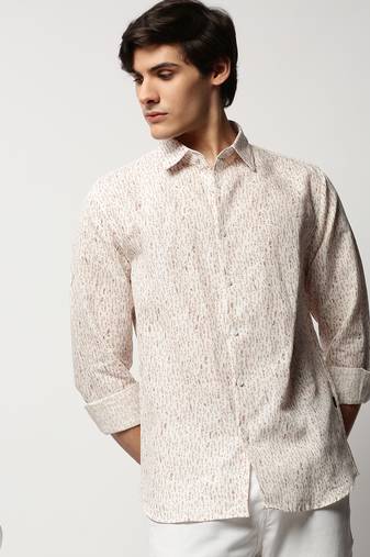 men's long sleeves abstract white shirt