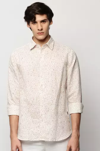 men's long sleeves abstract white shirt