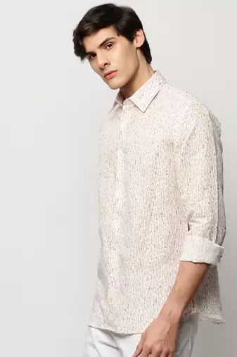 men's long sleeves abstract white shirt