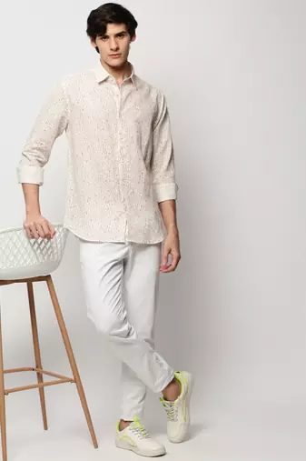 men's long sleeves abstract white shirt