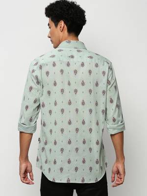 men's long sleeves ethnic motifs sea green shirt 4
