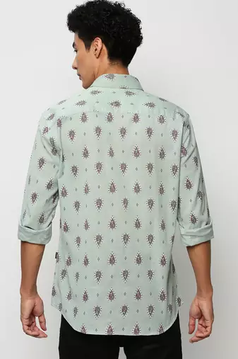 men's long sleeves ethnic motifs sea green shirt