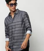men's long sleeves horizontal stripes grey shirt