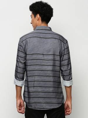 men's long sleeves horizontal stripes grey shirt 4