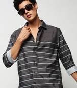 men's long sleeves horizontal stripes olive shirt