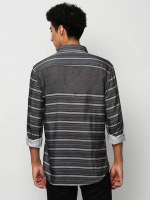 men's long sleeves horizontal stripes olive shirt 4
