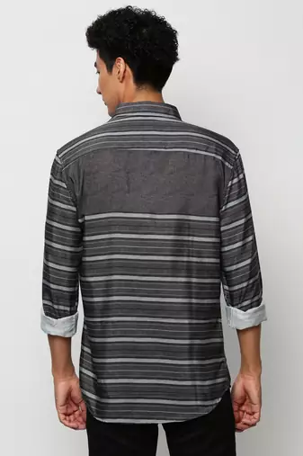 men's long sleeves horizontal stripes olive shirt