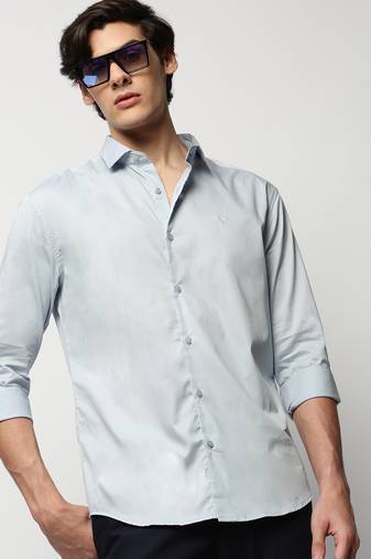men's long sleeves solid blue shirt